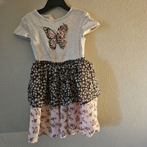 Little Lass Brown and Pink Butterfly Dress